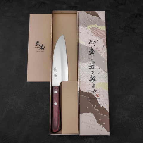 Santoku VG-10 Poliert Rot-Schwarzer Westlicher Griff 150mm-[Musashi]-[Japan-Küchenmesser]