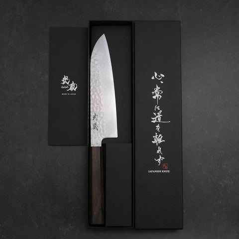 Santoku VG-10 Tsuchime Damascus Ashwood Handle 180mm (7”)-[Musashi]-[Japan-Küchenmesser]
