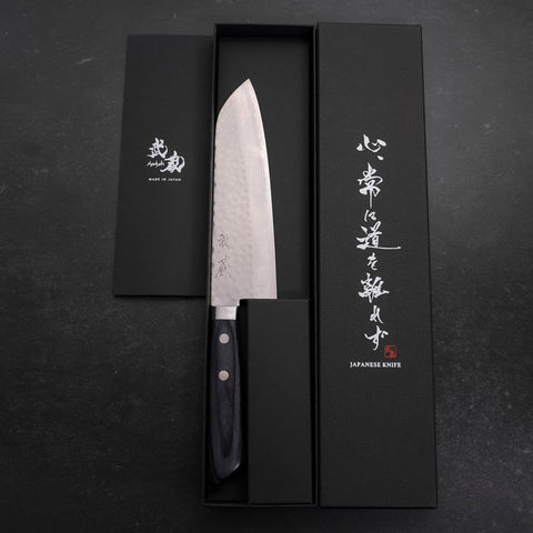 Santoku VG-10 Tsuchime Damast Blauer Westlicher Griff 170mm-[Musashi]-[Japan-Küchenmesser]
