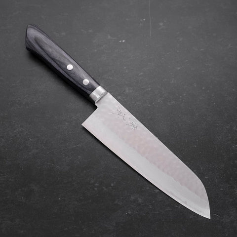 Santoku VG-10 Tsuchime Damast Blauer Westlicher Griff 170mm-[Musashi]-[Japan-Küchenmesser]