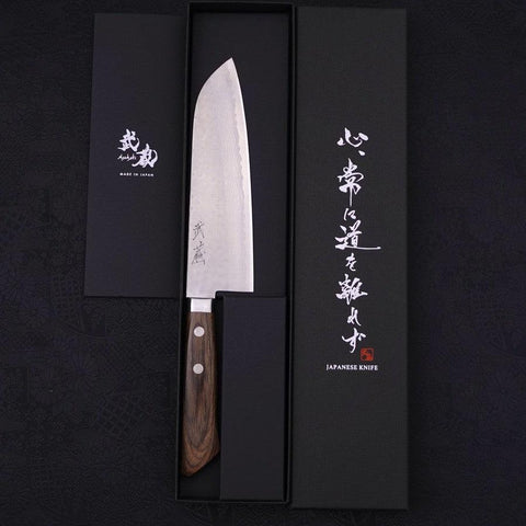 Santoku VG-10 Tsuchime Damast Brauner Westlicher Griff 170mm-[Musashi]-[Japan-Küchenmesser]