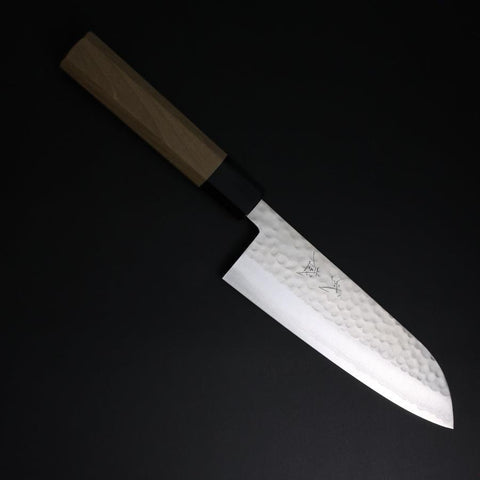 Santoku VG-10 Tsuchime Damast Büffelhorn und Magnolienholz Griff 165mm-[Musashi]-[Japan-Küchenmesser]