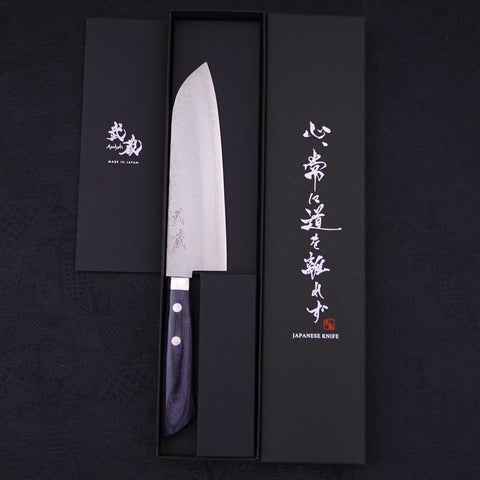 Santoku VG-10 Tsuchime Damast Dunkelblau Westlicher Griff 170mm-[Musashi]-[Japan-Küchenmesser]