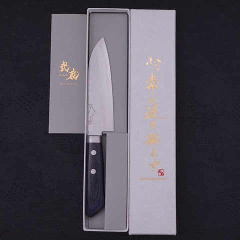 Santoku VG-10 Tsuchime Damast Dunkelblauer Westlicher Griff 130mm-[Musashi]-[Japan-Küchenmesser]
