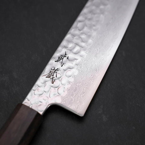 Santoku VG-10 Tsuchime Damast Eschenholz-Griff 180mm-[Musashi]-[Japan-Küchenmesser]
