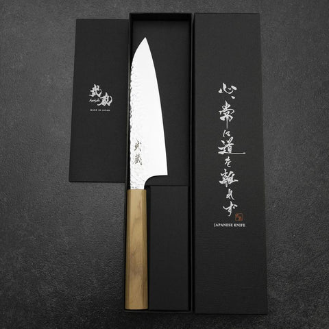 Santoku VG-10 Tsuchime Damast Olivenholz Griff 165mm-[Musashi]-[Japan-Küchenmesser]