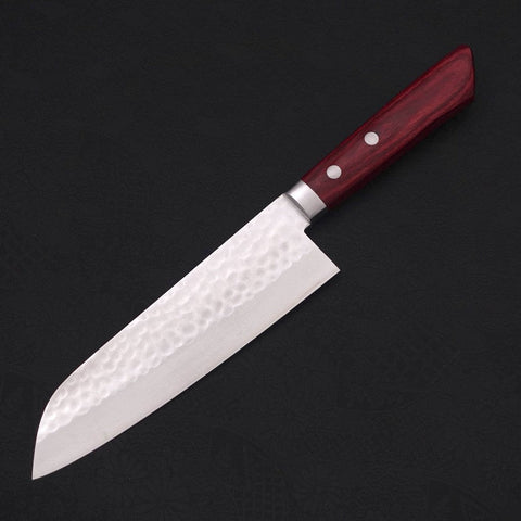 Santoku VG-10 Tsuchime Damast Roter Westlicher Griff 170mm-[Musashi]-[Japan-Küchenmesser]