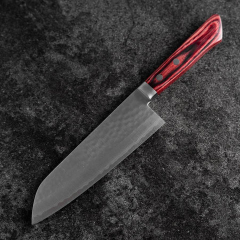 Santoku VG-10 Tsuchime Damast Roter Westlicher Griff 170mm-[Musashi]-[Japan-Küchenmesser]