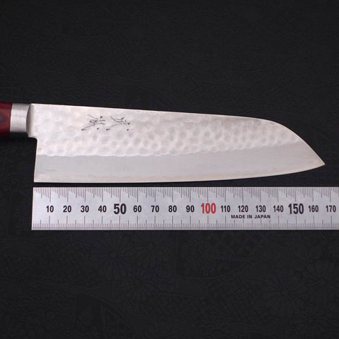 Santoku VG-10 Tsuchime Damast Roter Westlicher Griff 170mm-[Musashi]-[Japan-Küchenmesser]