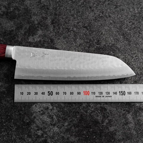 Santoku VG-10 Tsuchime Damast Roter Westlicher Griff 170mm-[Musashi]-[Japan-Küchenmesser]