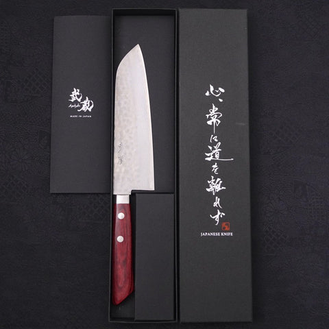 Santoku VG-10 Tsuchime Damast Roter Westlicher Griff 170mm-[Musashi]-[Japan-Küchenmesser]