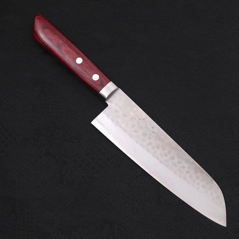 Santoku VG-10 Tsuchime Damast Roter Westlicher Griff 170mm-[Musashi]-[Japan-Küchenmesser]