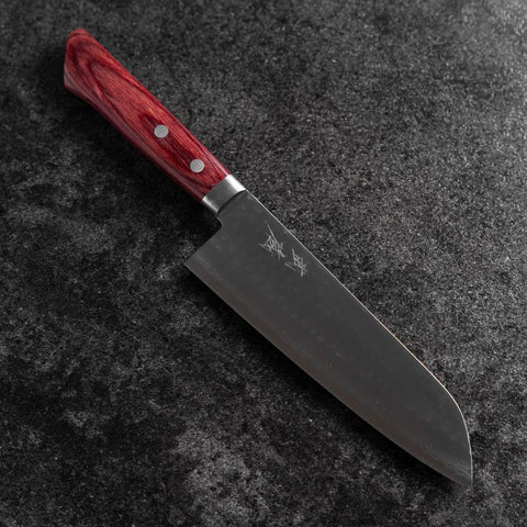 Santoku VG-10 Tsuchime Damast Roter Westlicher Griff 170mm-[Musashi]-[Japan-Küchenmesser]