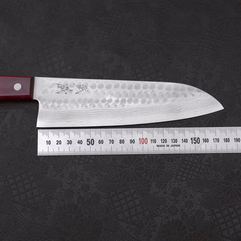 Santoku VG-10 Tsuchime Damast Roter Westlicher Griff 180mm-[Musashi]-[Japan-Küchenmesser]