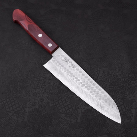 Santoku VG-10 Tsuchime Damast Roter Westlicher Griff 180mm-[Musashi]-[Japan-Küchenmesser]