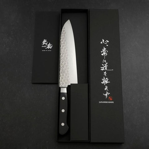Santoku VG-10 Tsuchime Damast Schwarzer Westlicher Griff 180mm-[Musashi]-[Japan-Küchenmesser]