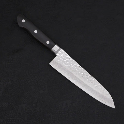 Santoku VG-10 Tsuchime Damast Schwarzer Westlicher Griff 180mm-[Musashi]-[Japan-Küchenmesser]