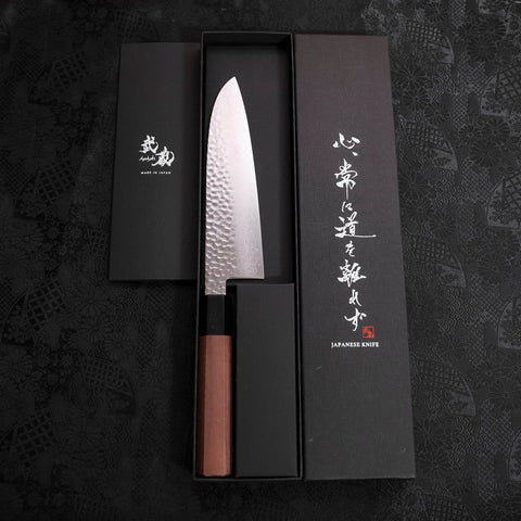 Santoku VG-10 Tsuchime Damast Walnussholz Griff 165mm-[Musashi]-[Japan-Küchenmesser]
