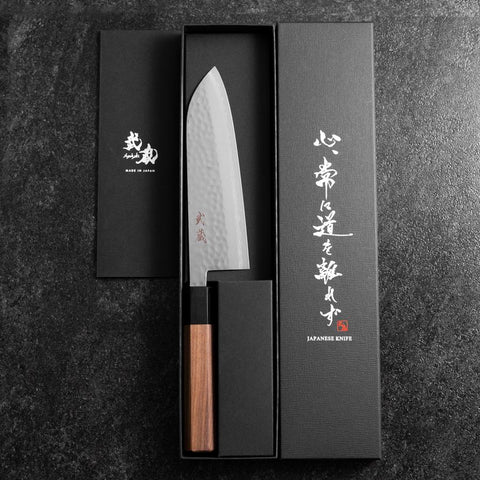 Santoku VG-10 Tsuchime Damast Walnussholz Griff 165mm-[Musashi]-[Japan-Küchenmesser]