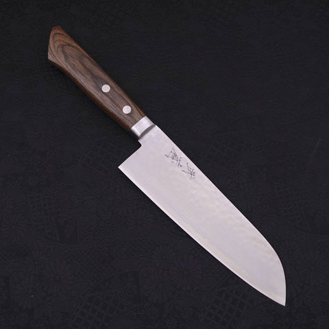 Santoku VG-10, Tsuchime Damast Westlicher Griff in Braun, 170mm-[Musashi]-[Japan-Küchenmesser]