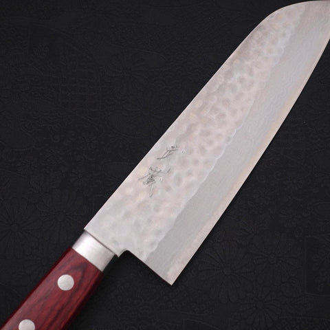 Santoku VG-10, Tsuchime Damast Westlicher Griff in Rot, 170mm-[Musashi]-[Japan-Küchenmesser]