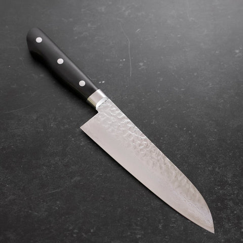 Santoku VG-10, Tsuchime Damast Westlicher Griff in Schwarz, 180mm-[Musashi]-[Japan-Küchenmesser]