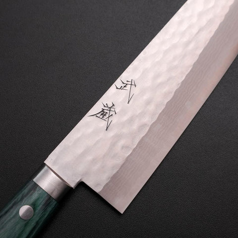Santoku VG-10 Tsuchime Damast Westlicher Grüner Griff 170mm-[Musashi]-[Japan-Küchenmesser]