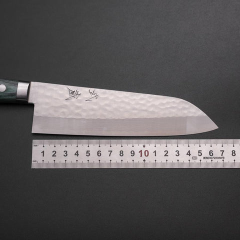 Santoku VG-10 Tsuchime Damast Westlicher Grüner Griff 170mm-[Musashi]-[Japan-Küchenmesser]