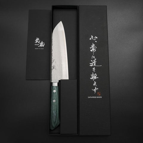Santoku VG-10 Tsuchime Damast Westlicher Grüner Griff 170mm-[Musashi]-[Japan-Küchenmesser]