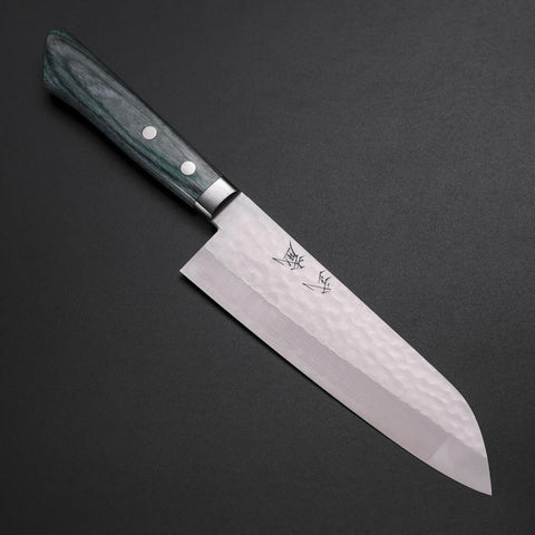 Santoku VG-10 Tsuchime Damast Westlicher Grüner Griff 170mm-[Musashi]-[Japan-Küchenmesser]
