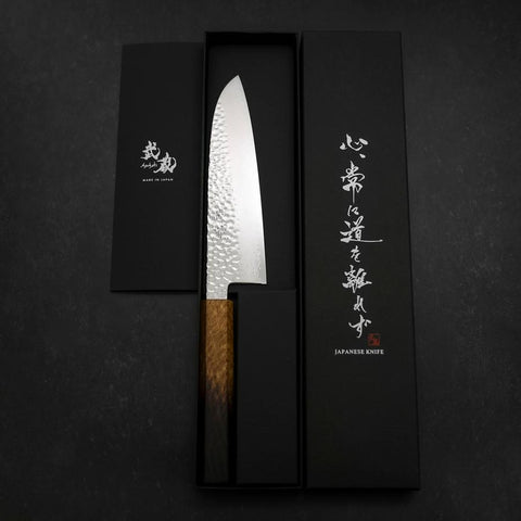 Santoku VG-10 Tsuchime Damast Yaki Urushi Griff 180mm-[Musashi]-[Japan-Küchenmesser]