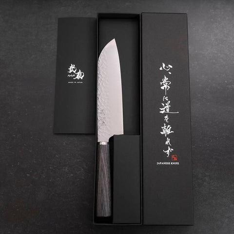 Santoku VG-10 Tsuchime Kohlefarbener Kirschholz Griff 165mm\-[Musashi]-[Japan-Küchenmesser]