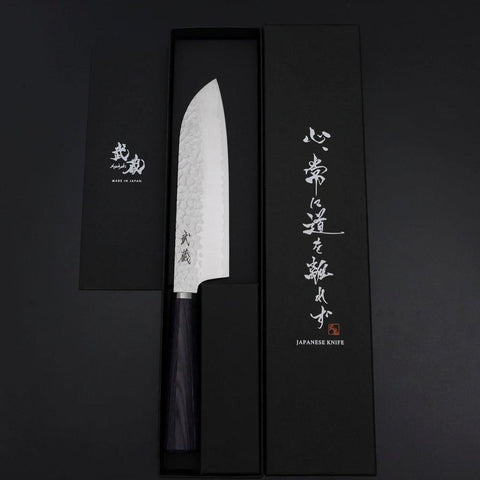 Santoku VG-10 Tsuchime Lila Runder Mahagoni Griff 165mm-[Musashi]-[Japan-Küchenmesser]