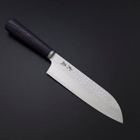 Santoku VG-10 Tsuchime Lila Runder Mahagoni Griff 165mm-[Musashi]-[Japan-Küchenmesser]