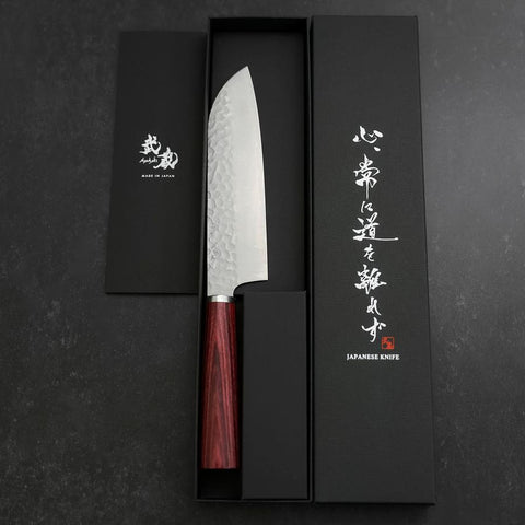 Santoku VG-10 Tsuchime Westlicher Roter Griff 165mm-[Musashi]-[Japan-Küchenmesser]