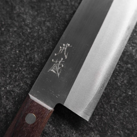Santoku VG-5 Poliert Brauner Westlicher Griff 170mm (Tsuba Nashi)-[Musashi]-[Japan-Küchenmesser]