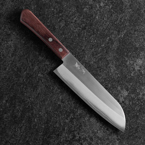 Santoku VG-5 Poliert Brauner Westlicher Griff 170mm (Tsuba Nashi)-[Musashi]-[Japan-Küchenmesser]