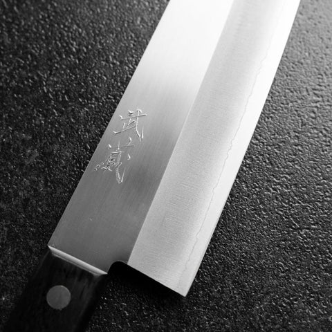 Santoku VG-5 Poliert Schwarzer Westlicher Griff 170mm (Tsuba Nashi)-[Musashi]-[Japan-Küchenmesser]
