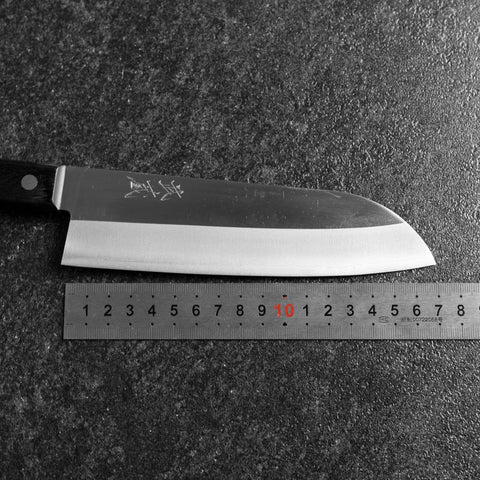 Santoku VG-5 Poliert Schwarzer Westlicher Griff 170mm (Tsuba Nashi)-[Musashi]-[Japan-Küchenmesser]