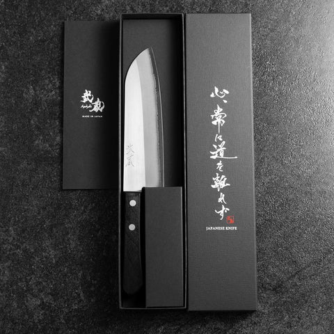 Santoku VG-5 Poliert Schwarzer Westlicher Griff 170mm (Tsuba Nashi)-[Musashi]-[Japan-Küchenmesser]