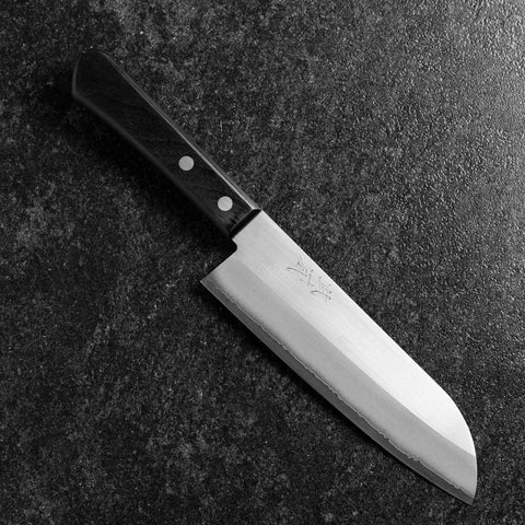 Santoku VG-5 Poliert Schwarzer Westlicher Griff 170mm (Tsuba Nashi)-[Musashi]-[Japan-Küchenmesser]