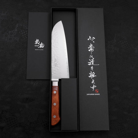 Santoku VG-5 Tsuchime Brauner Westlicher Griff 175mm-[Musashi]-[Japan-Küchenmesser]