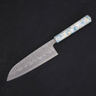 Santoku White Steel #1 Edelstahlummantelung Tsuchime Blau-Weißer-Mix Ozeanplastik Griff 165mm-[Musashi]-[Japan-Küchenmesser]