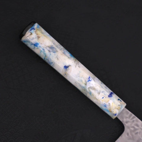 Santoku White Steel #1 Edelstahlummantelung Tsuchime Blau-Weißer-Mix Ozeanplastik Griff 165mm-[Musashi]-[Japan-Küchenmesser]
