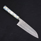 Santoku White Steel #1 Edelstahlummantelung Tsuchime Blau-Weißer-Mix Ozeanplastik Griff 165mm-[Musashi]-[Japan-Küchenmesser]