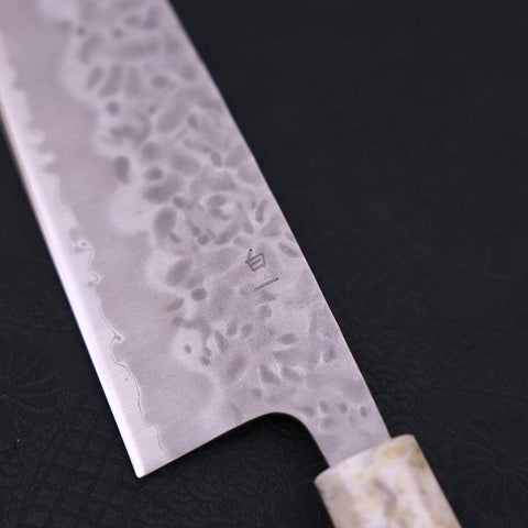 Santoku White Steel #1 Edelstahlummantelung, Tsuchime Ozeanplastik Griff in Weiß-Blau, 165mm-[Musashi]-[Japan-Küchenmesser]