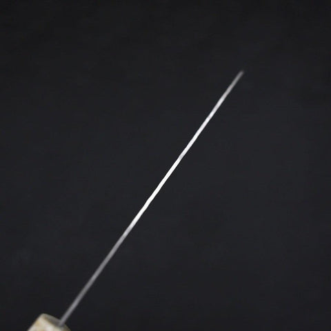 Santoku White Steel #1 Edelstahlummantelung Tsuchime Weiß-Blauer Ozeanplastik Griff 165mm-[Musashi]-[Japan-Küchenmesser]