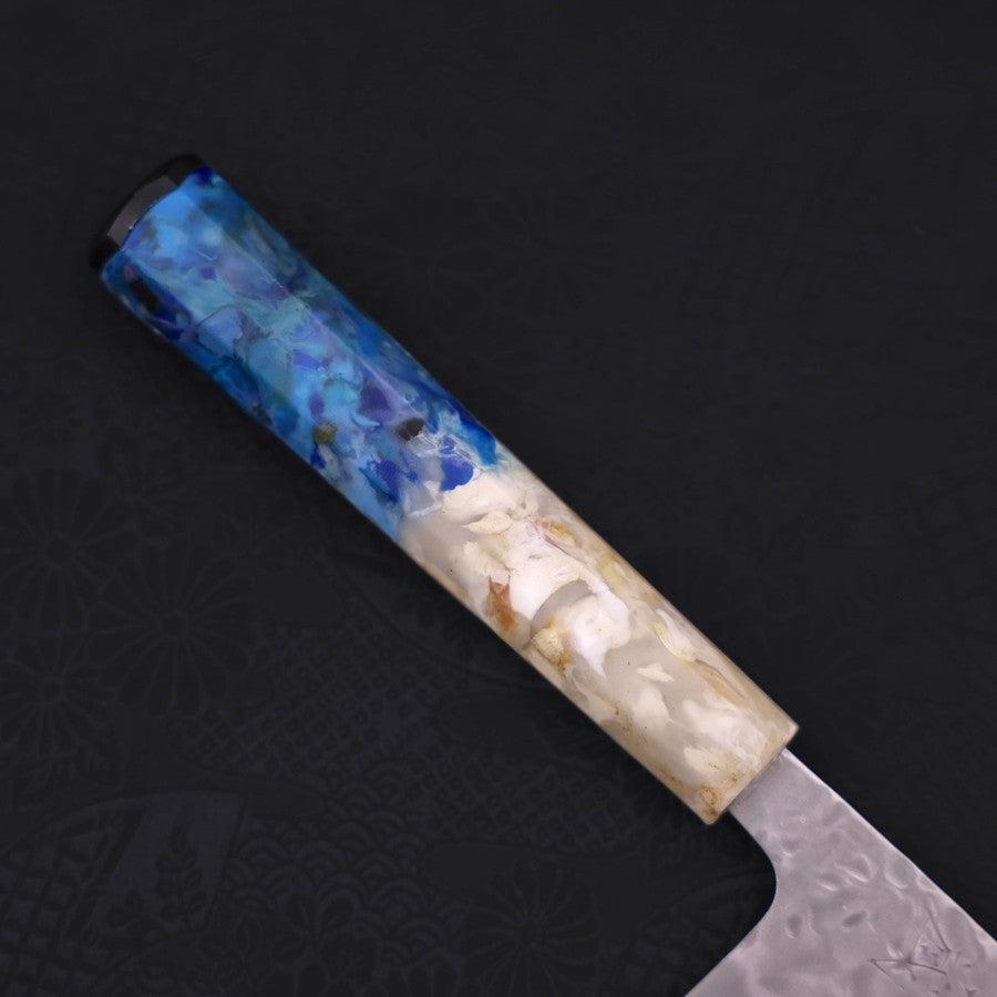 Santoku White Steel #1 Stainless Clad Tsuchime Ocean White Blue Handle 165mm (6.5”)-[Musashi]-[Japanese-Kitchen-Knives]