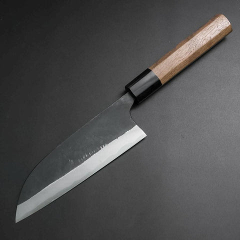 Santoku White Steel #1 Kurouchi Büffelhorn und Walnussholz Griff 165mm-[Musashi]-[Japan-Küchenmesser]