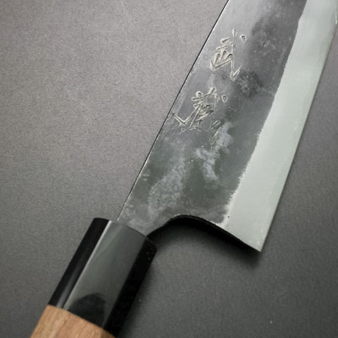 Santoku White Steel #1 Kurouchi Büffelhorn und Walnussholz Griff 165mm-[Musashi]-[Japan-Küchenmesser]